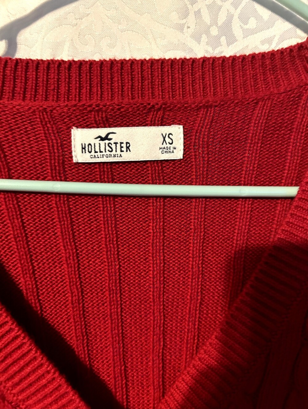 Hollister Bright Red Ribbed V-Neck Sweater